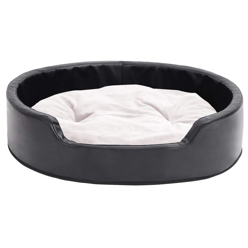Hundebett Schwarz-Beige 79x70x19 cm Plüsch und Kunstleder