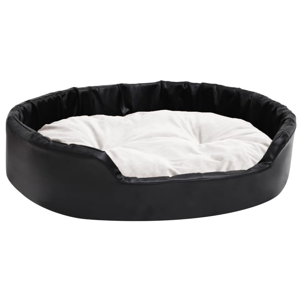 Hundebett Schwarz-Beige 90x79x20 cm Plüsch und Kunstleder