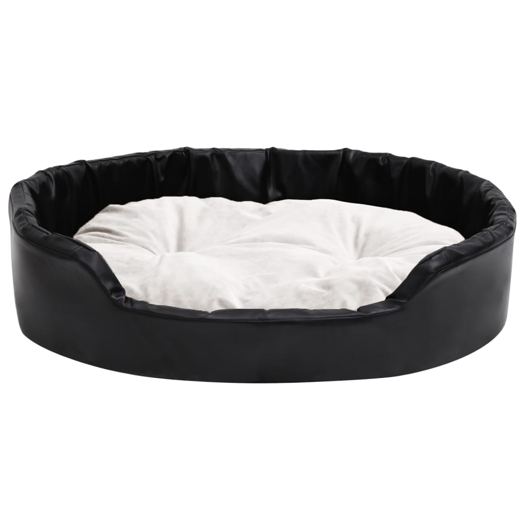 Hundebett Schwarz-Beige 90x79x20 cm Plüsch und Kunstleder