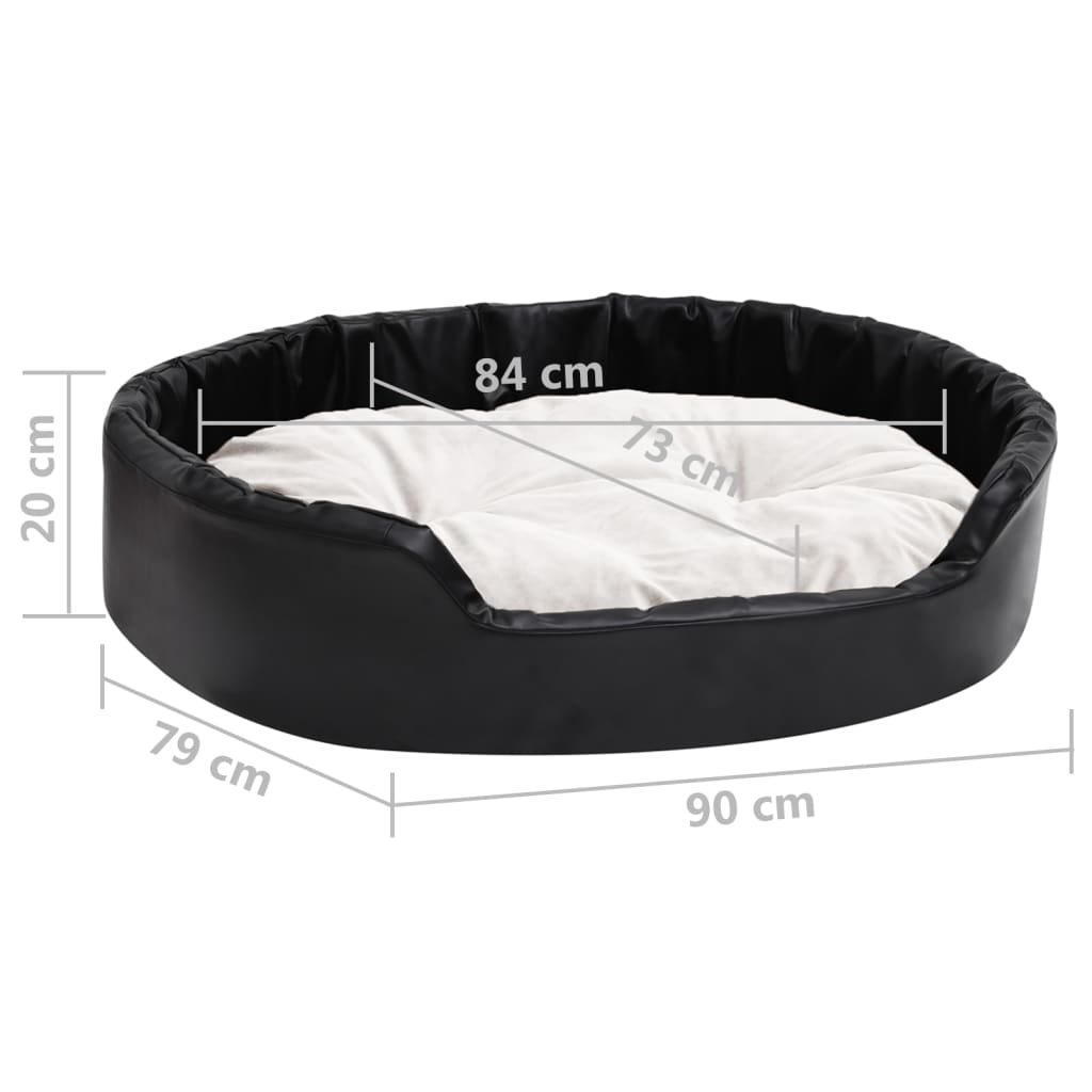 Hundebett Schwarz-Beige 90x79x20 cm Plüsch und Kunstleder