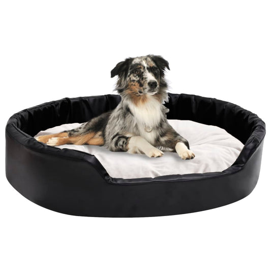 Hundebett Schwarz-Beige 90x79x20 cm Plüsch und Kunstleder