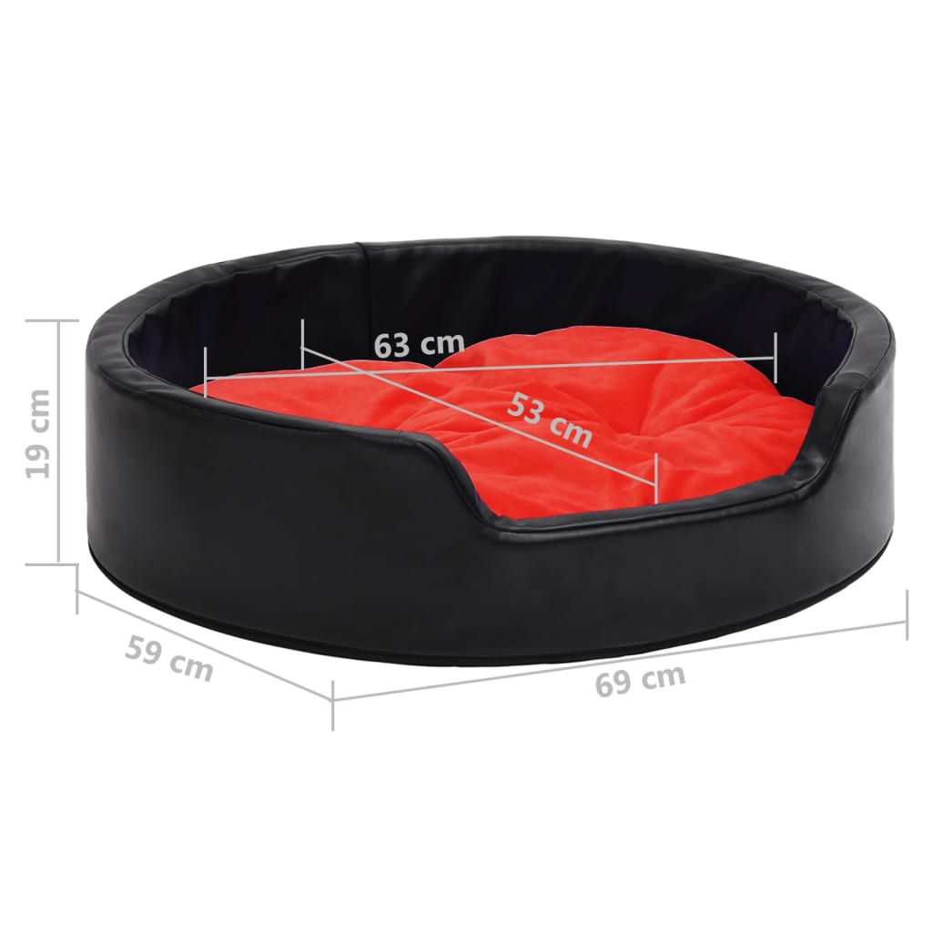Hundebett Schwarz-Rot 69x59x19 cm Plüsch und Kunstleder