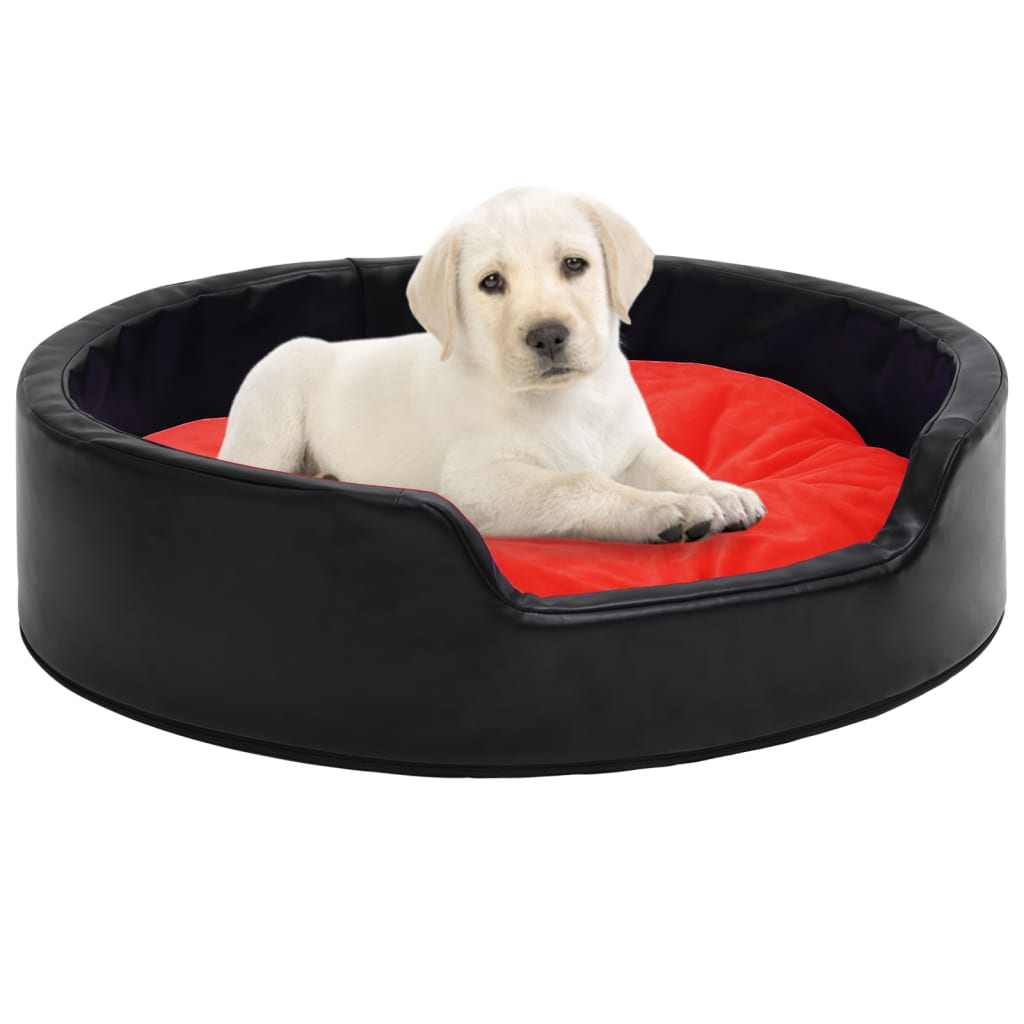 Hundebett Schwarz-Rot 79x70x19 cm Plüsch und Kunstleder
