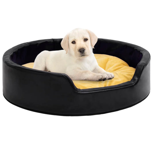 Hundebett Schwarz-Gelb 79x70x19 cm Plüsch und Kunstleder