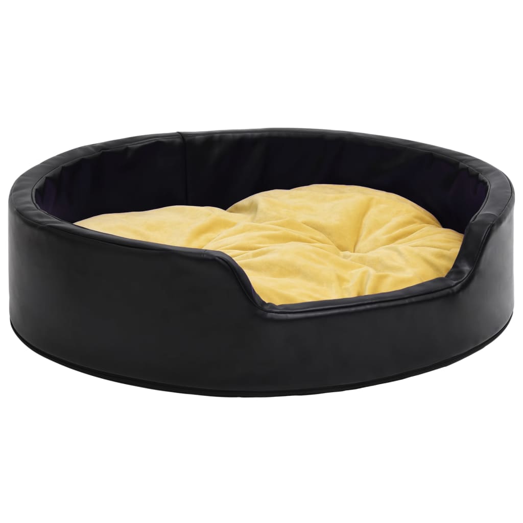 Hundebett Schwarz-Gelb 90x79x20 cm Plüsch und Kunstleder