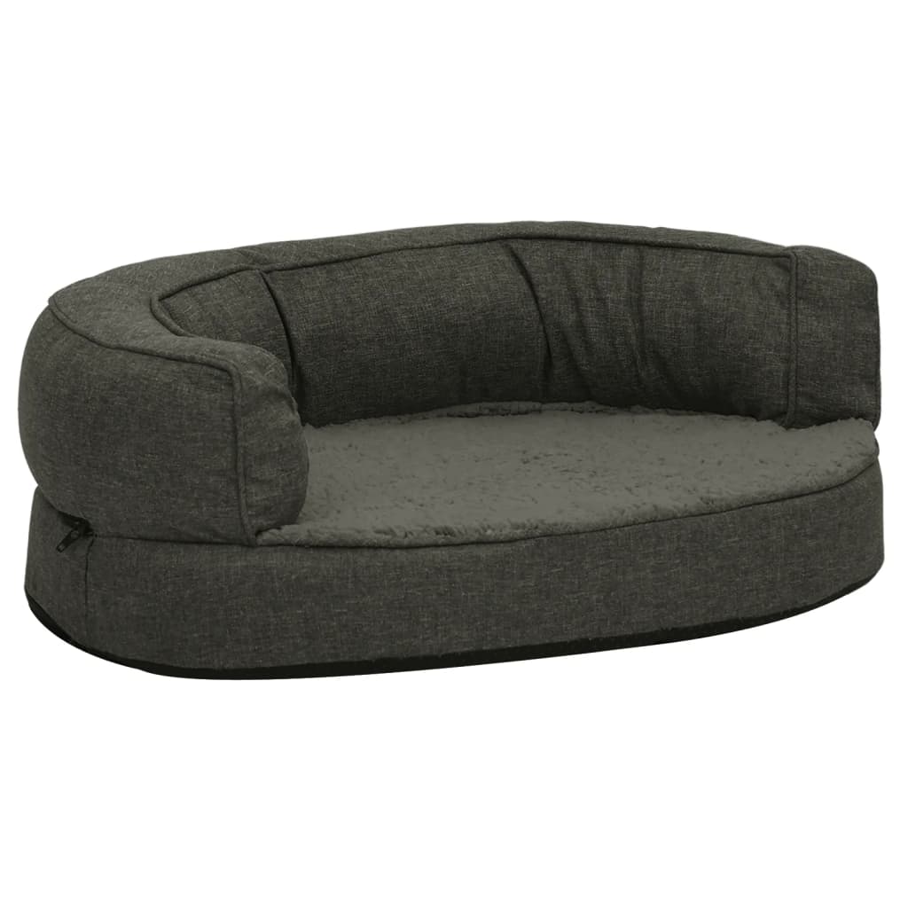 Hundematratze Ergonomisch 60x42cm Leinenoptik Fleece Dunkelgrau