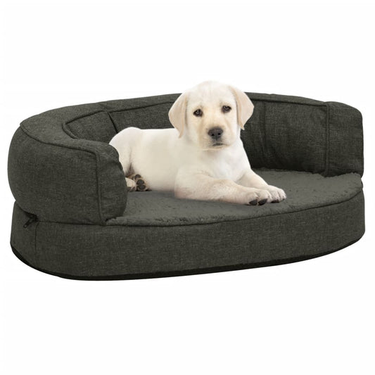 Hundematratze Ergonomisch 60x42cm Leinenoptik Fleece Dunkelgrau