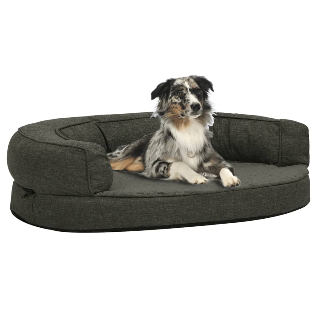 Hundematratze Ergonomisch 90x64cm Leinenoptik Fleece Dunkelgrau