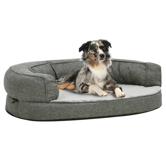 Hundematratze Ergonomisch 75x53 cm Leinenoptik Fleece Grau