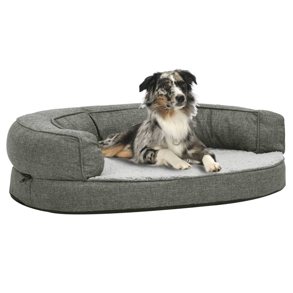 Hundematratze Ergonomisch 90x64cm Leinenoptik Fleece Grau