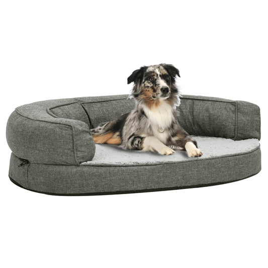 Hundematratze Ergonomisch 90x64cm Leinenoptik Fleece Grau