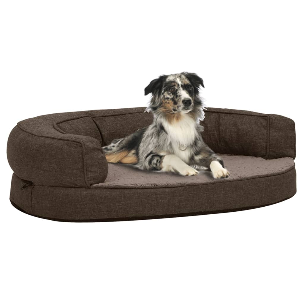 Hundematratze Ergonomisch 90x64 cm Leinenoptik Fleece Braun