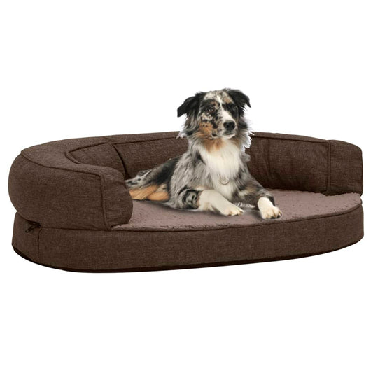 Hundematratze Ergonomisch 90x64 cm Leinenoptik Fleece Braun