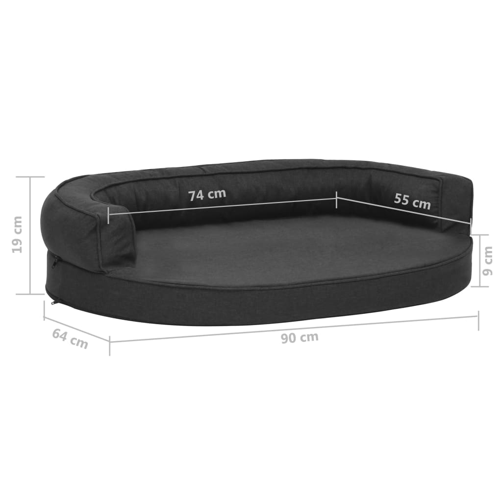 Hundematratze Ergonomisch 90x64 cm Leinenoptik Schwarz