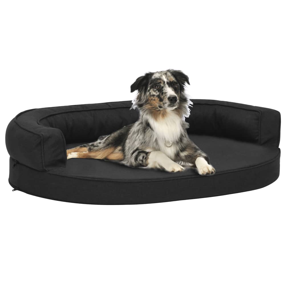 Hundematratze Ergonomisch 90x64 cm Leinenoptik Schwarz
