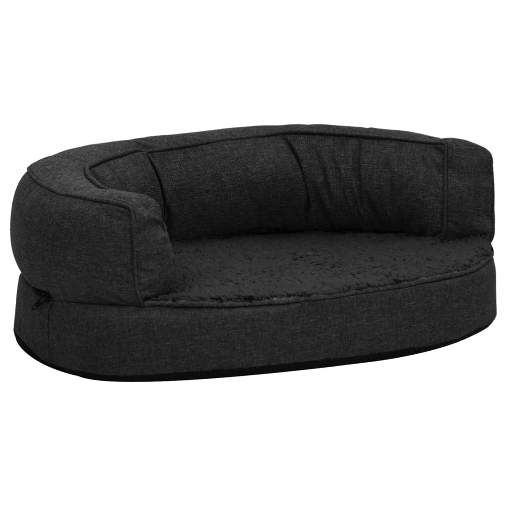 Hundematratze Ergonomisch 60x42 cm Leinenoptik Fleece Schwarz