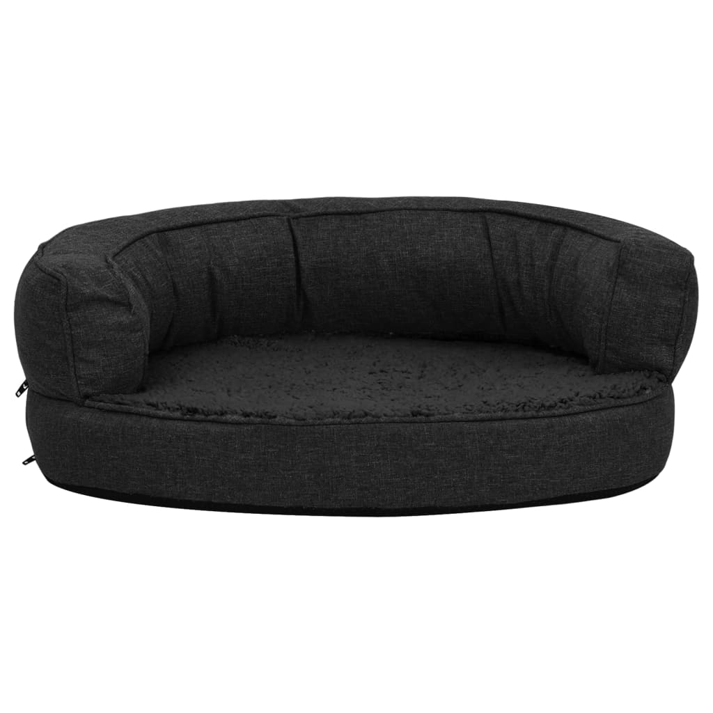 Hundematratze Ergonomisch 60x42 cm Leinenoptik Fleece Schwarz