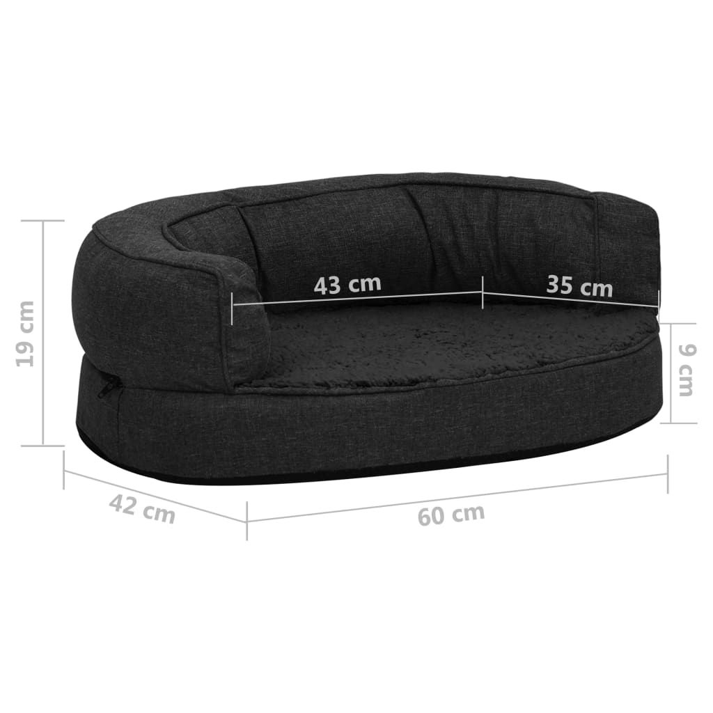 Hundematratze Ergonomisch 60x42 cm Leinenoptik Fleece Schwarz