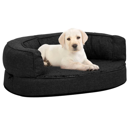 Hundematratze Ergonomisch 60x42 cm Leinenoptik Fleece Schwarz