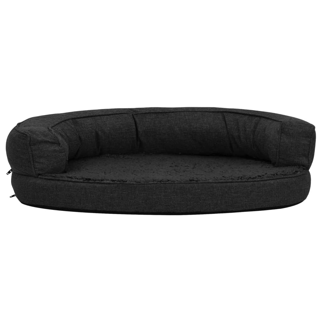 Hundematratze Ergonomisch 75x53 cm Leinenoptik Fleece Schwarz