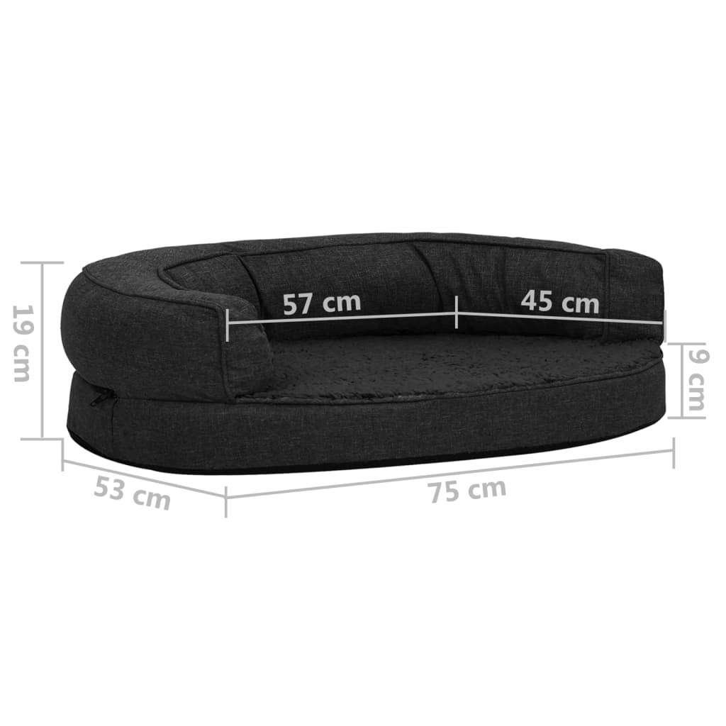 Hundematratze Ergonomisch 75x53 cm Leinenoptik Fleece Schwarz