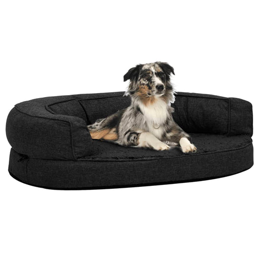 Hundematratze Ergonomisch 75x53 cm Leinenoptik Fleece Schwarz