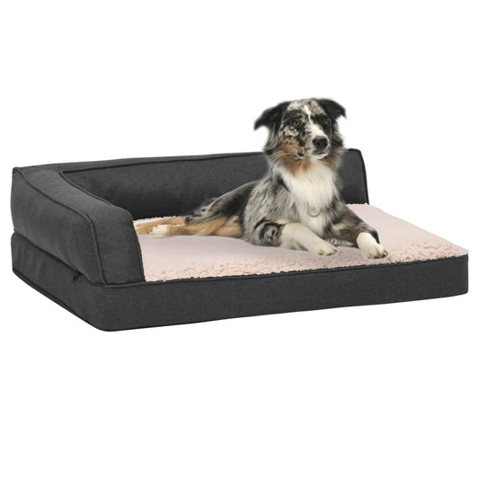 Hundematratze Ergonomisch 75x53cm Leinenoptik Fleece Dunkelgrau