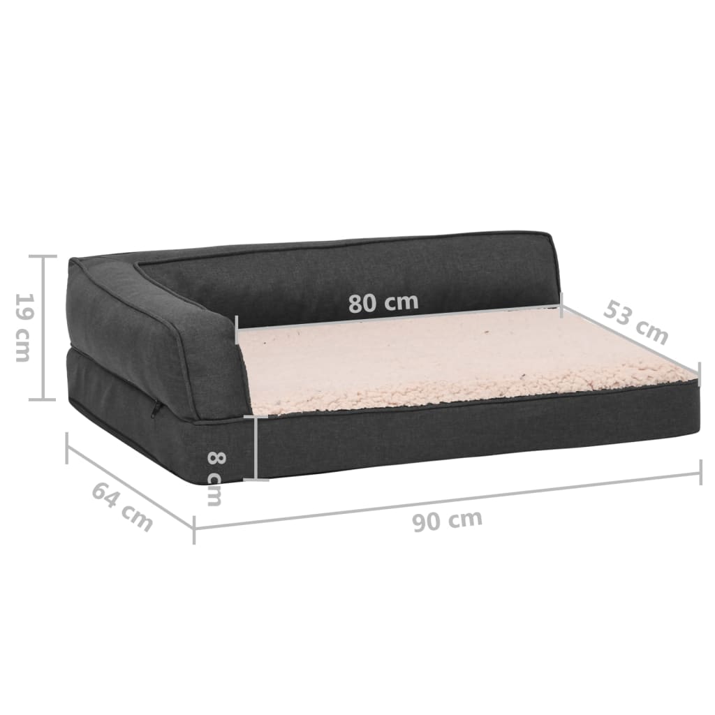 Hundematratze Ergonomisch 90x64cm Leinenoptik Fleece Dunkelgrau