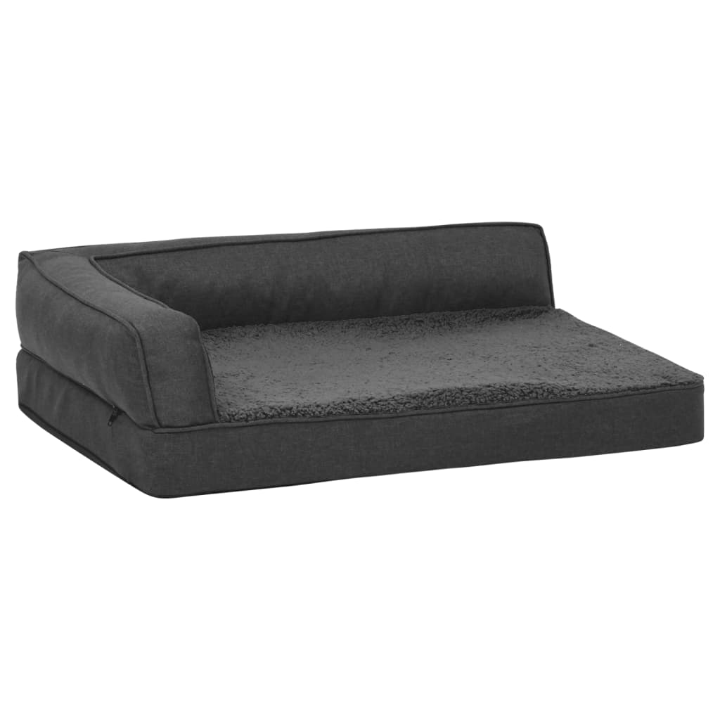 Hundematratze Ergonomisch 60x42cm Leinenoptik Fleece Dunkelgrau