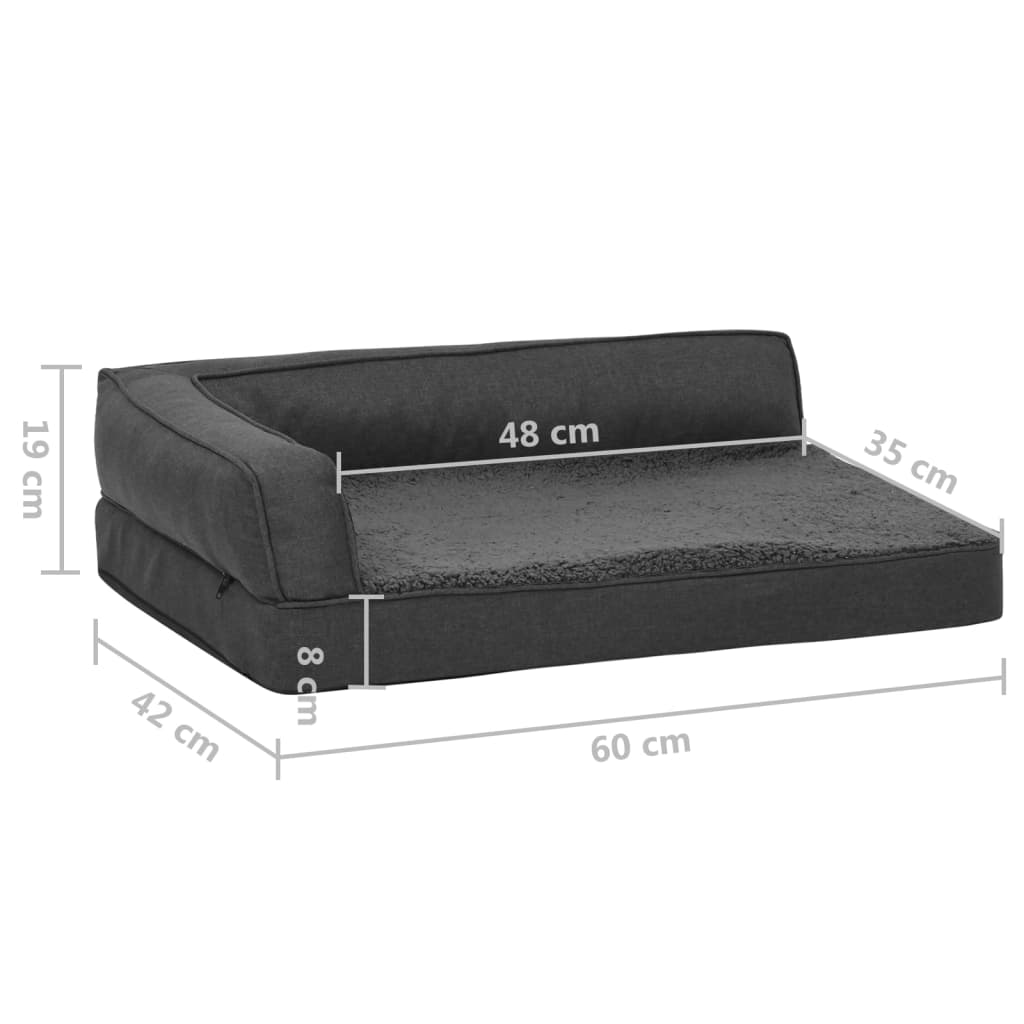 Hundematratze Ergonomisch 60x42cm Leinenoptik Fleece Dunkelgrau