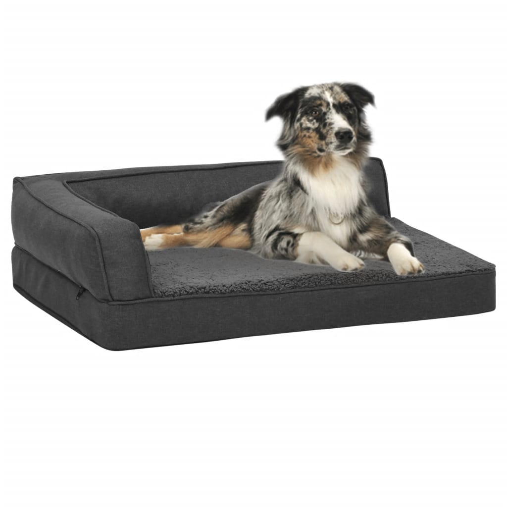 Hundematratze Ergonomisch 60x42cm Leinenoptik Fleece Dunkelgrau