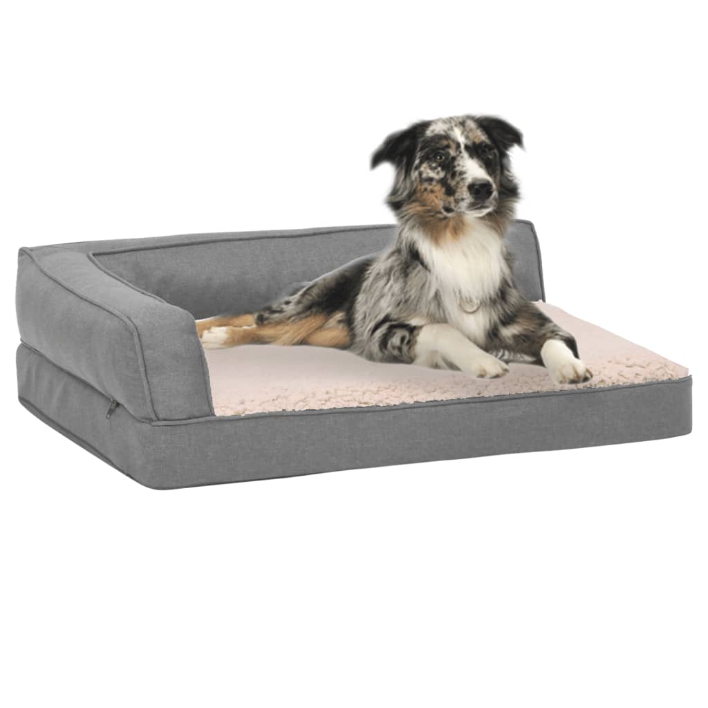 Hundematratze Ergonomisch 60x42 cm Leinenoptik Fleece Grau
