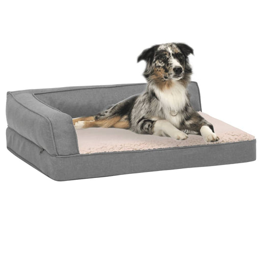 Hundematratze Ergonomisch 60x42 cm Leinenoptik Fleece Grau