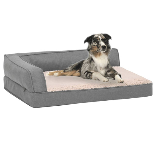Hundematratze Ergonomisch 90x64 cm Leinenoptik Fleece Grau