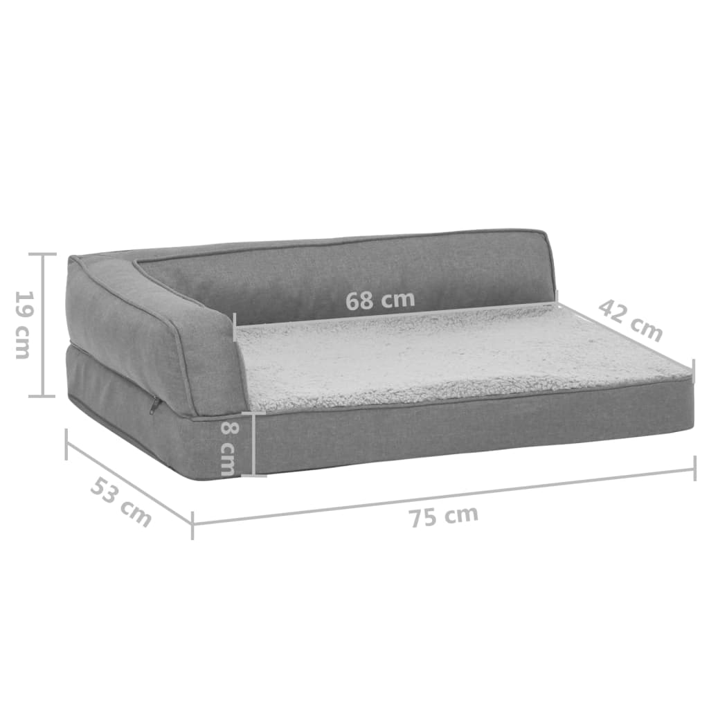 Hundematratze Ergonomisch 75x53 cm Leinenoptik Fleece Grau