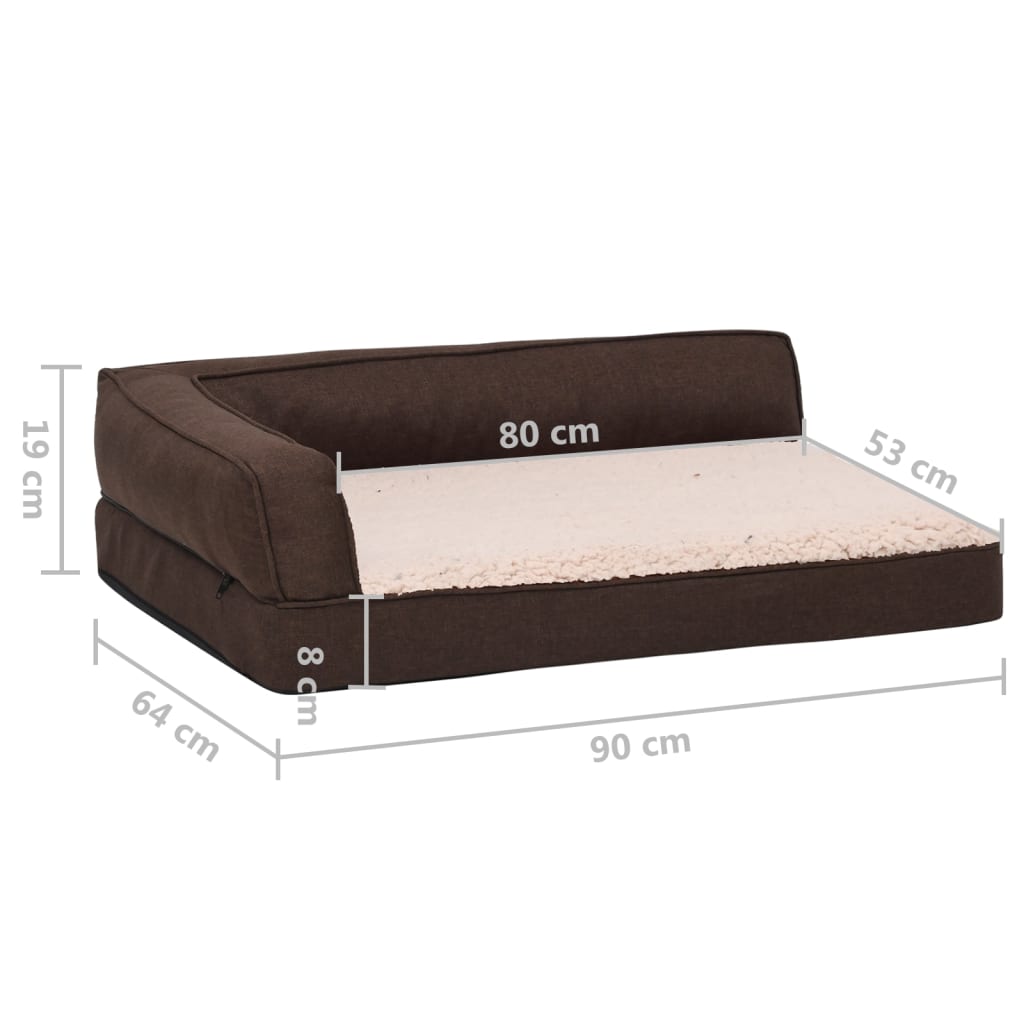 Hundematratze Ergonomisch 90x64 cm Leinenoptik Fleece Braun