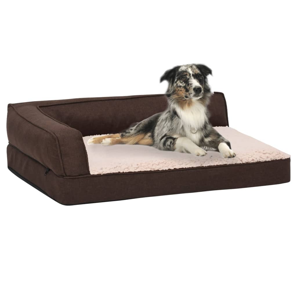 Hundematratze Ergonomisch 90x64 cm Leinenoptik Fleece Braun