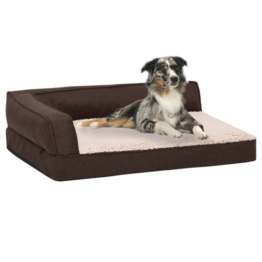 Hundematratze Ergonomisch 90x64 cm Leinenoptik Fleece Braun