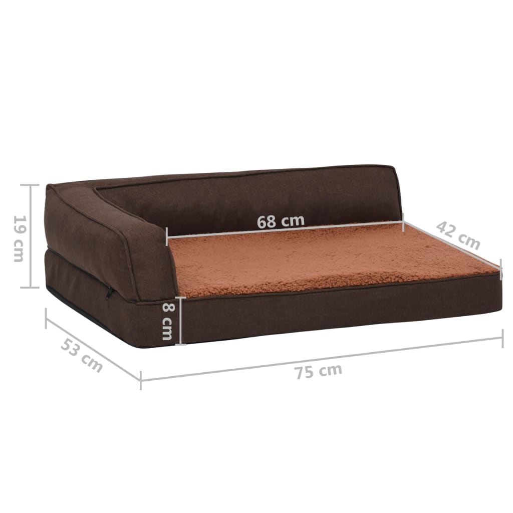 Hundematratze Ergonomisch 75x53 cm Leinenoptik Fleece Braun