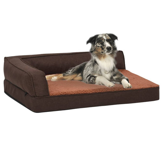 Hundematratze Ergonomisch 75x53 cm Leinenoptik Fleece Braun