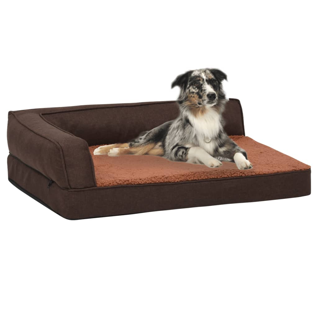 Hundematratze Ergonomisch 90x64 cm Leinenoptik Fleece Braun