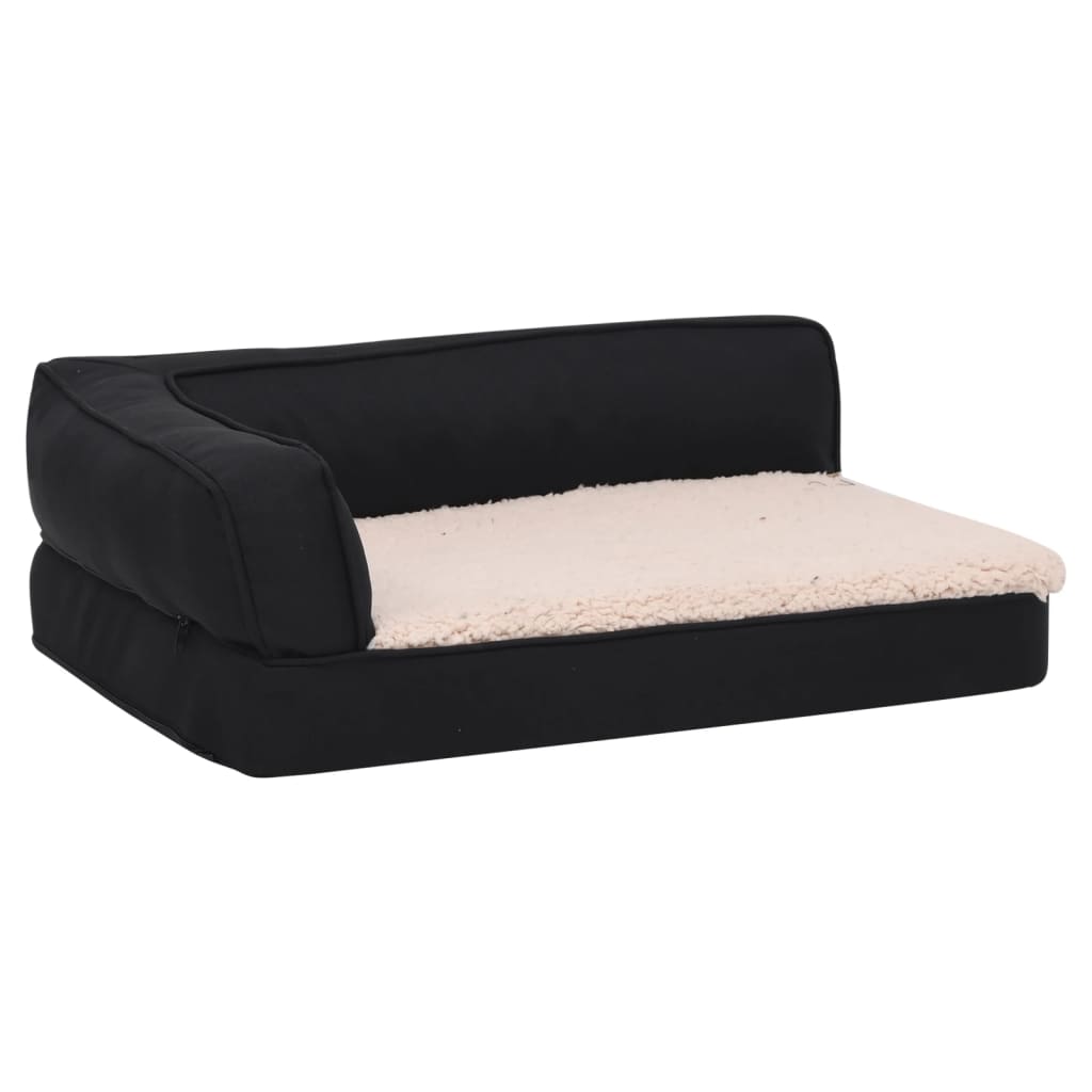 Hundematratze Ergonomisch 60x42 cm Leinenoptik Fleece Schwarz