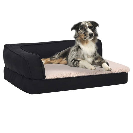 Hundematratze Ergonomisch 60x42 cm Leinenoptik Fleece Schwarz