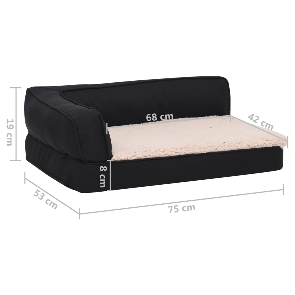Hundematratze Ergonomisch 75x53 cm Leinenoptik Fleece Schwarz