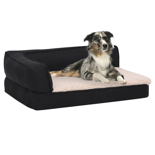 Hundematratze Ergonomisch 75x53 cm Leinenoptik Fleece Schwarz