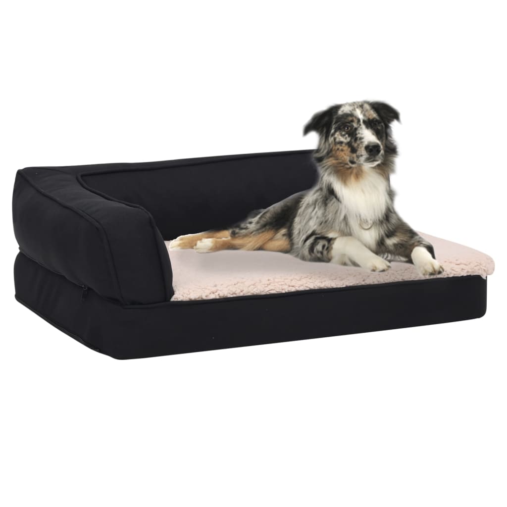 Hundematratze Ergonomisch 90x64 cm Leinenoptik Fleece Schwarz