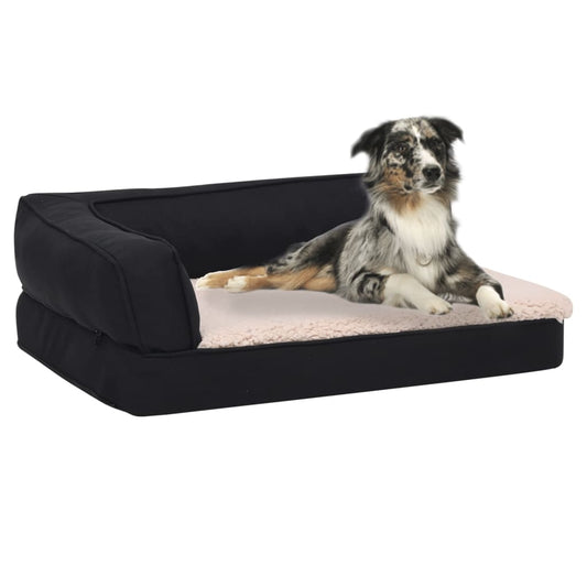 Hundematratze Ergonomisch 90x64 cm Leinenoptik Fleece Schwarz