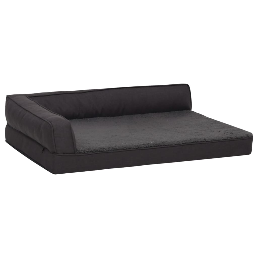 Hundematratze Ergonomisch 60x42 cm Leinenoptik Fleece Schwarz