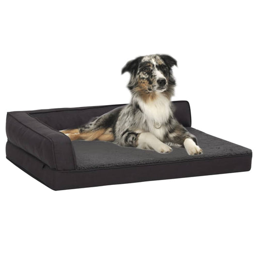 Hundematratze Ergonomisch 60x42 cm Leinenoptik Fleece Schwarz