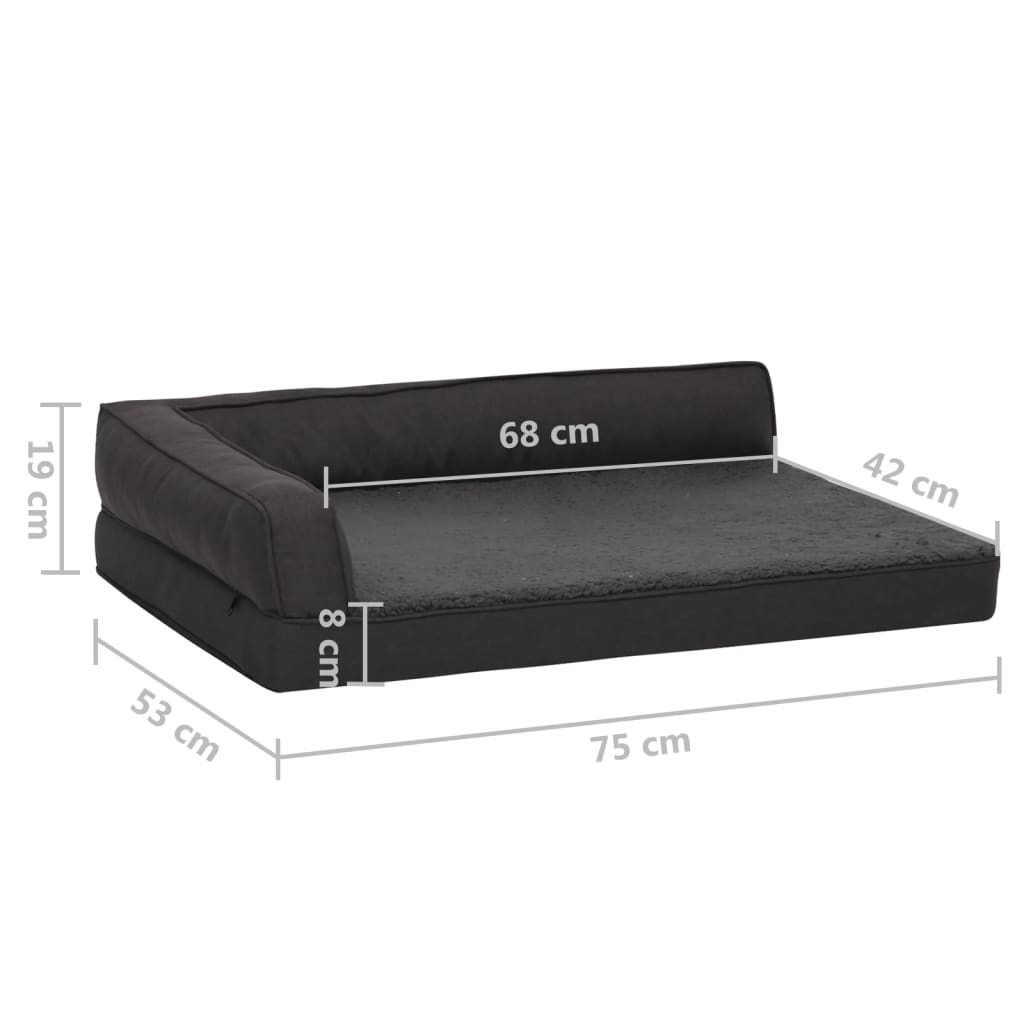 Hundematratze Ergonomisch 75x53 cm Leinenoptik Fleece Schwarz